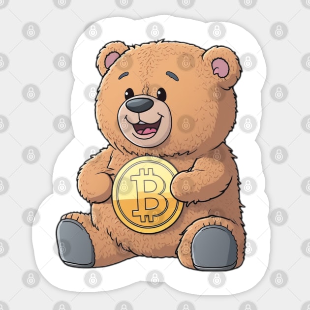 Cute TeddyBear with Bitcoin Coin - Cartoon Style Sticker by DesginsDone